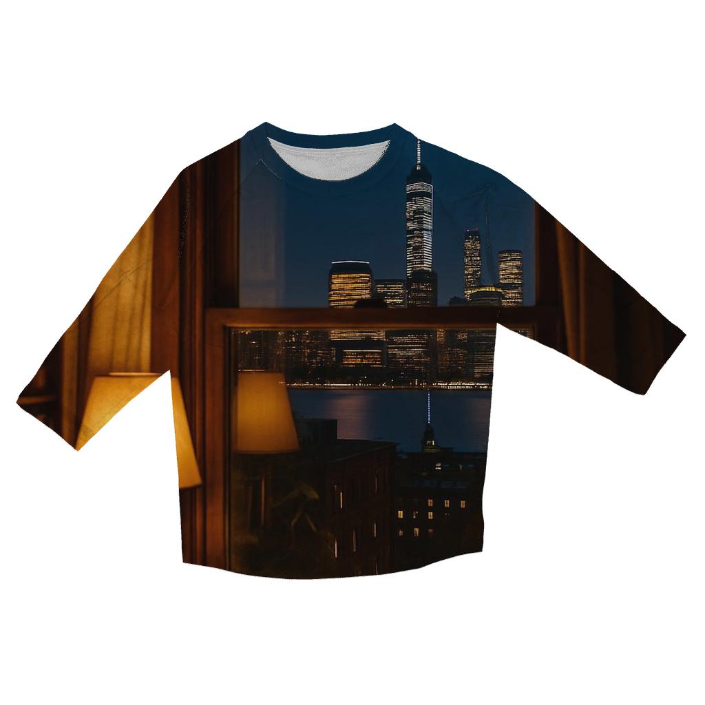 Brooklyn Brownstone Window Skyline Glimpse trendy 3/4 sleeve tops