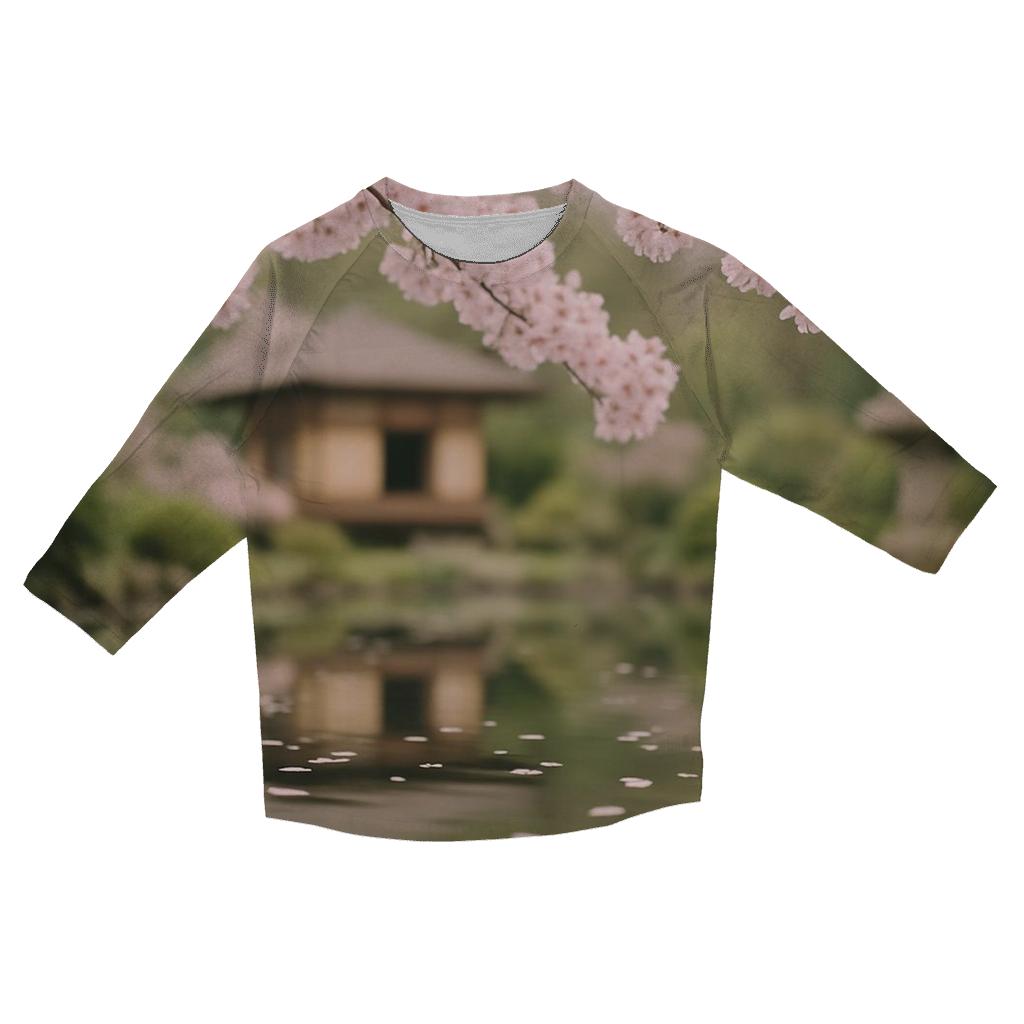Cherry Blossoms Reflected In Teahouse Pond trendy 3/4 sleeve tops