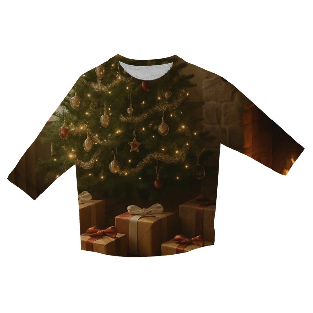 Christmas Morning Tree Glow casual three quarter sleeve shirts