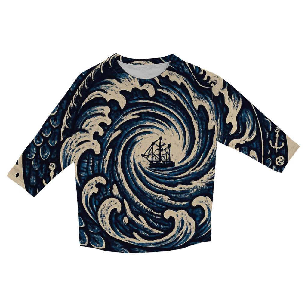 Ocean Maelstrom Leviathan Ouroboros printed three quarter sleeve shirts
