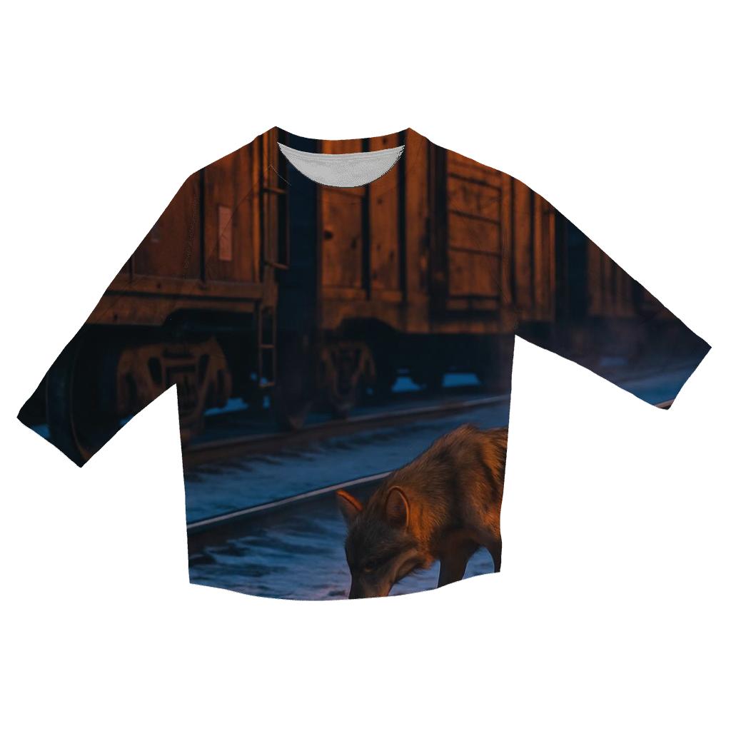 Industrial Rail Yard Scavenger Wolf printed three quarter sleeve shirts