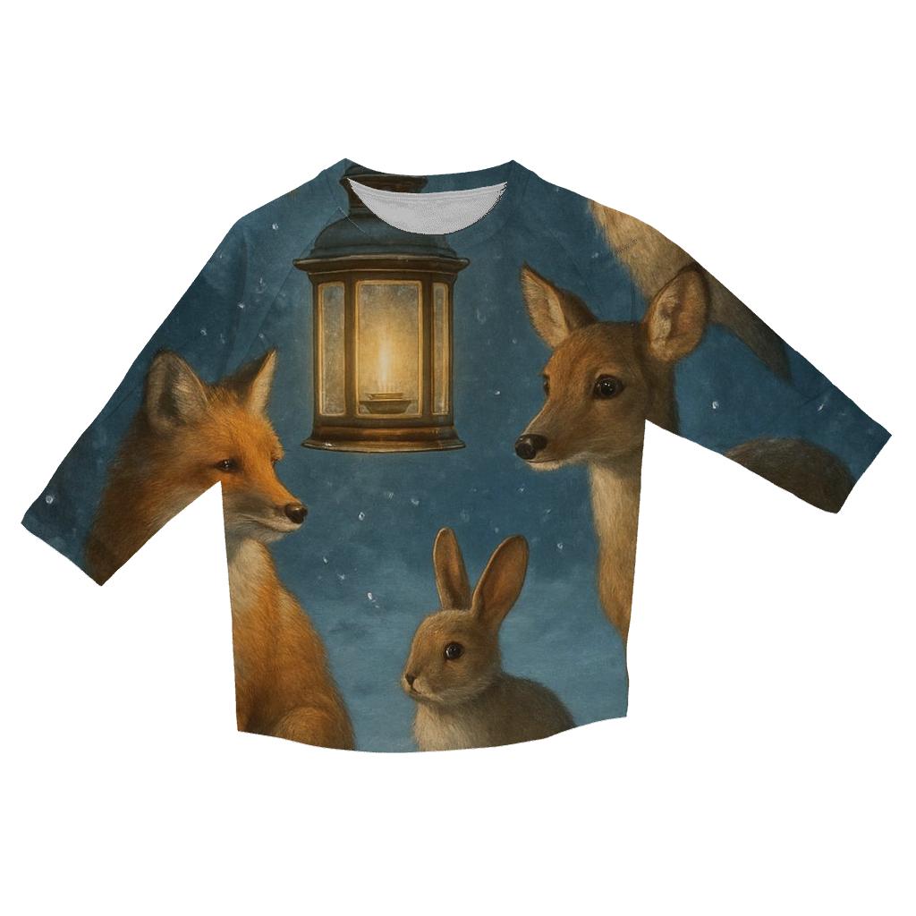 Woodland Animals Around The Christmas Lantern personalized 3/4 sleeve tees