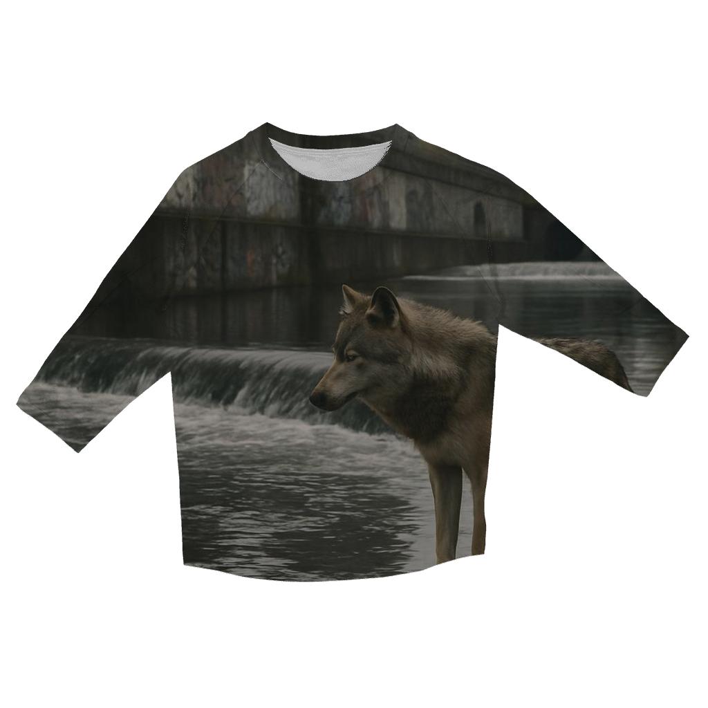 Urban Riverbank Wolf At Concrete Weir trendy 3/4 sleeve tops