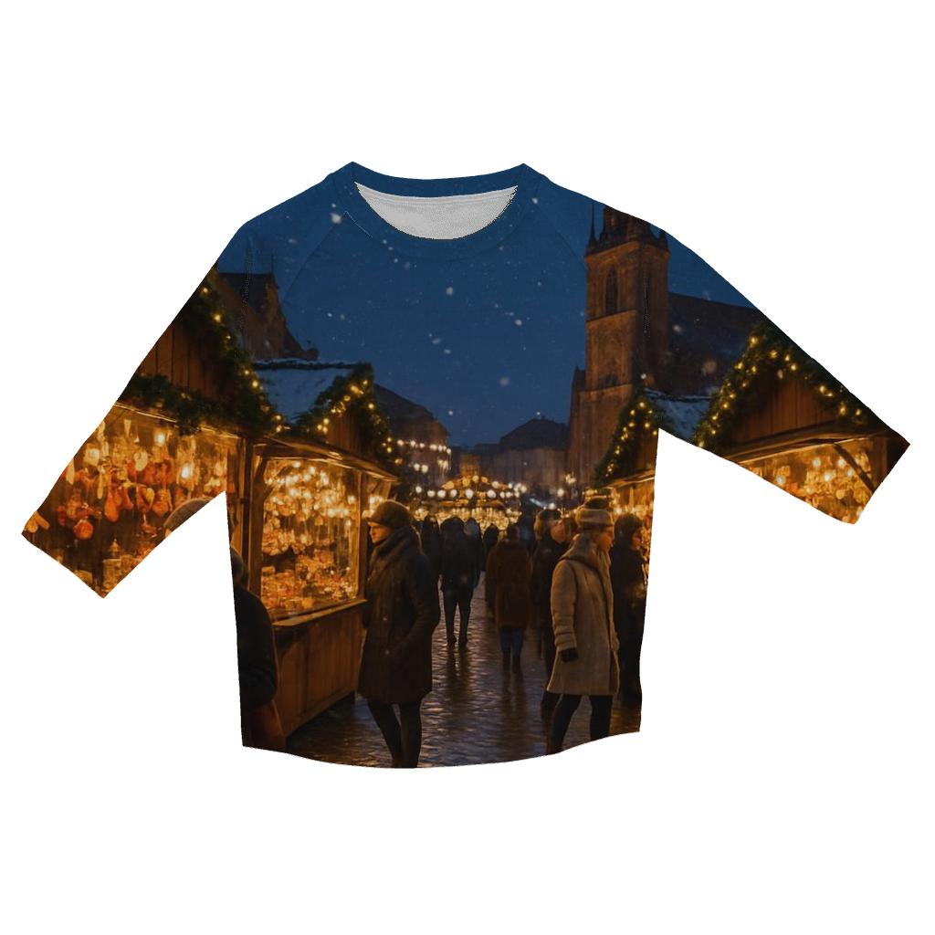 Christmas Market Under Falling Snow custom 3/4 sleeve shirts