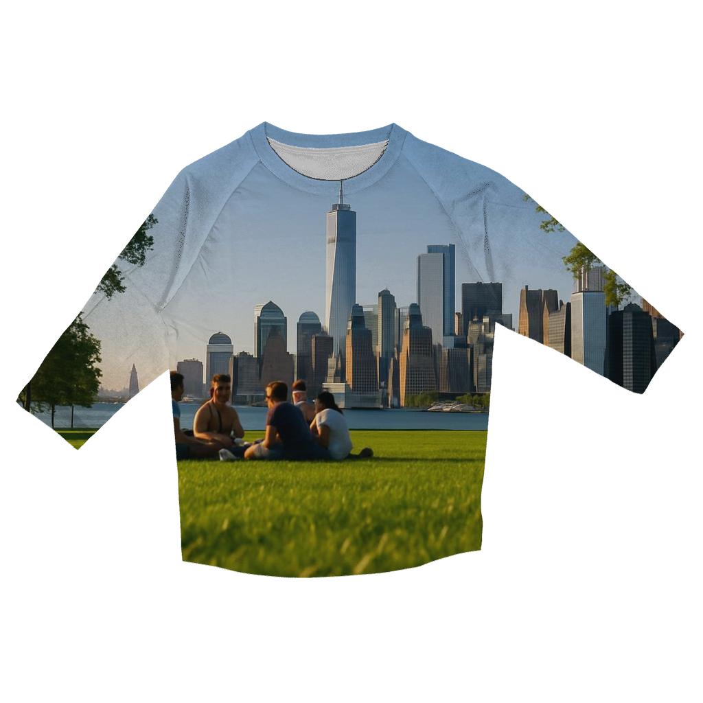 Governors Island Lawn With Skyline Picnic custom 3/4 sleeve shirts