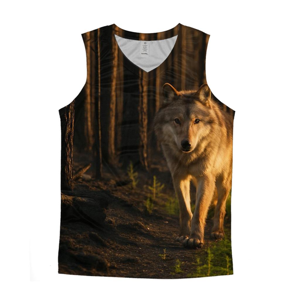Timber Wolf At Burned Forest Edge graphic print tank tops