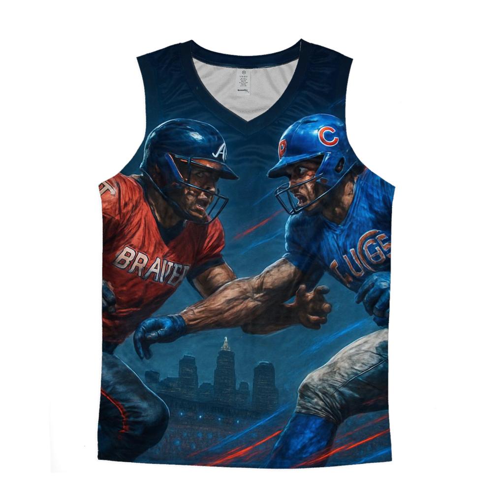 Skyline Battle Under Stadium Lights Braves And Cubs sports performance tank tops