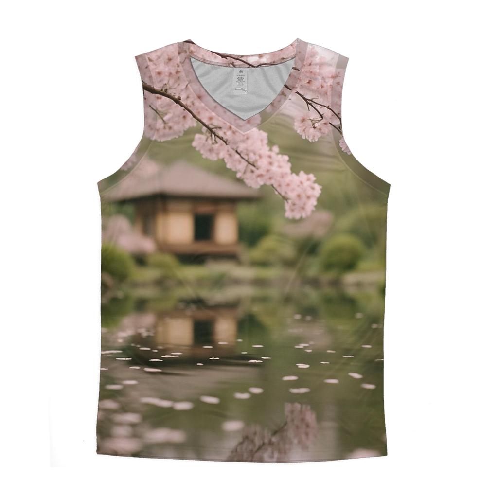 Cherry Blossoms Reflected In Teahouse Pond casual summer tank tops