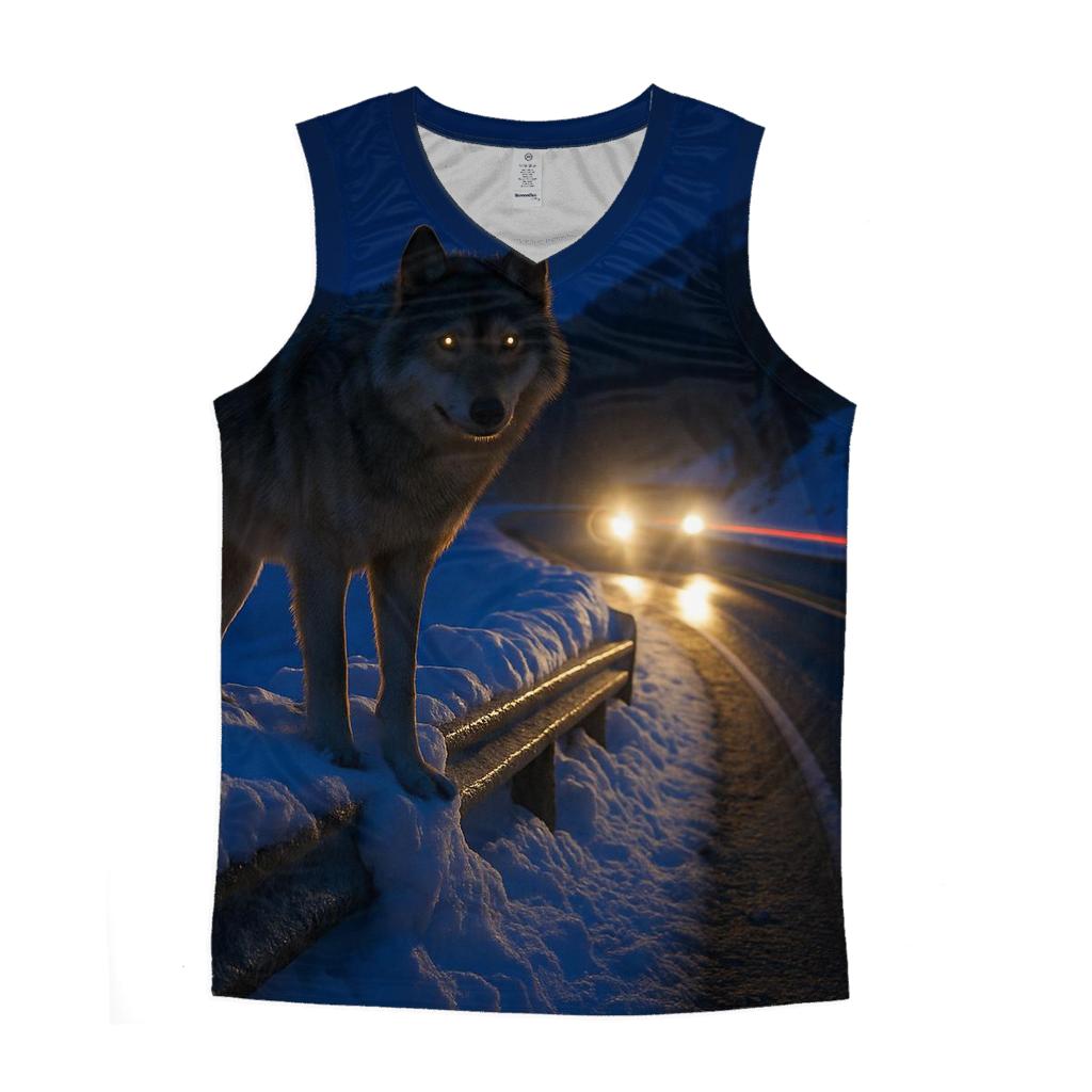 Snowplow Roadside Wolf At Dusk personalized athletic tanks