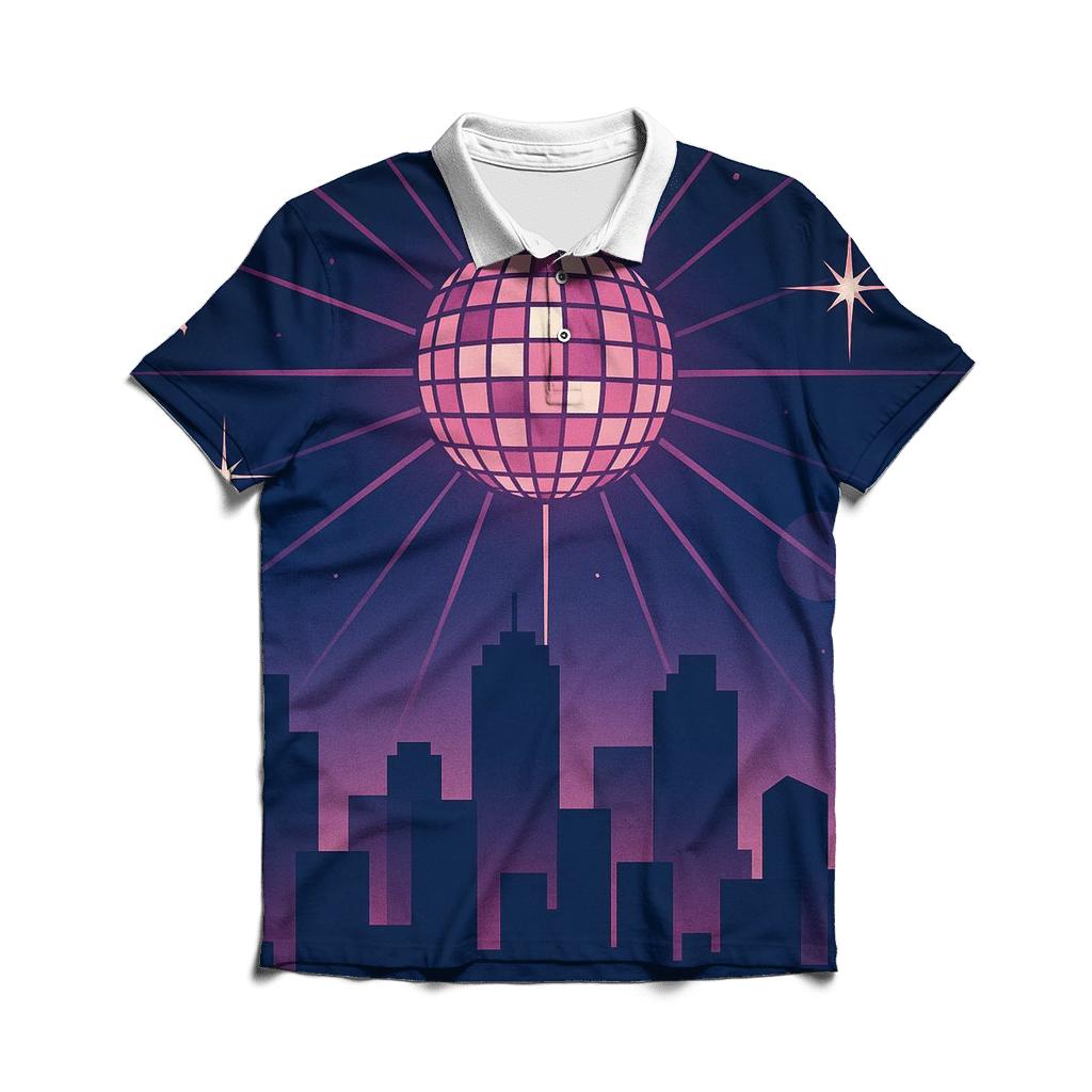Disco City Skyline Night embroidered polo tops