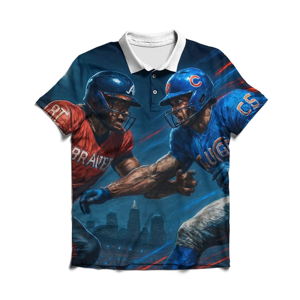 Skyline Battle Under Stadium Lights Braves And Cubs casual sports polo shirts