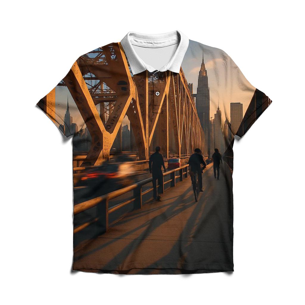 Queensboro Bridge Sunset Commute embroidered polo tops