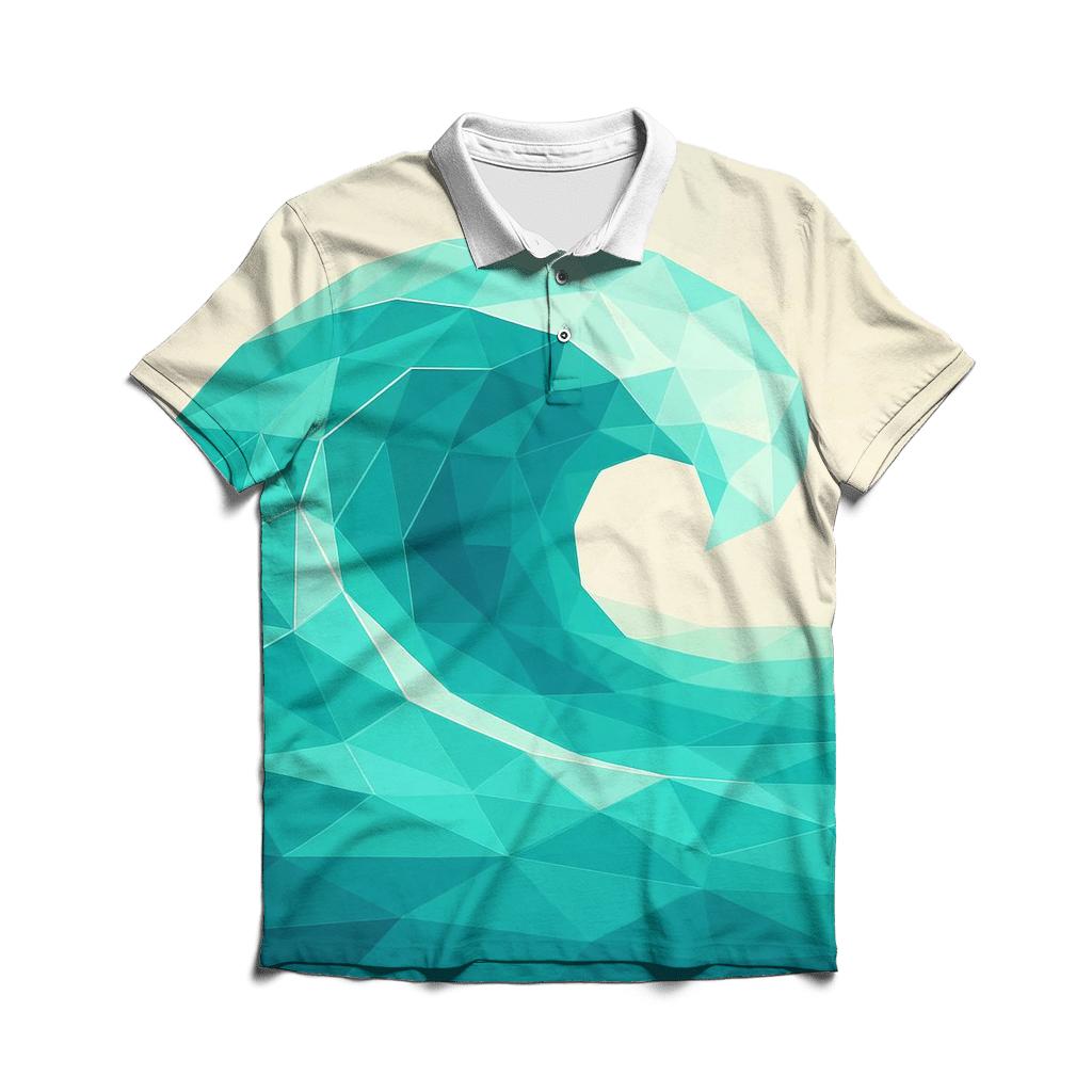 Geometric Ocean Fractals embroidered polo tops