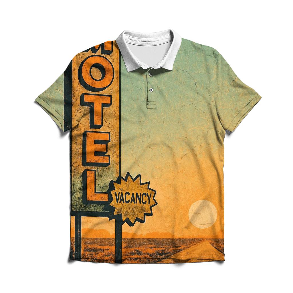 Faded Route Motel Roadside Sign branded logo polo shirts