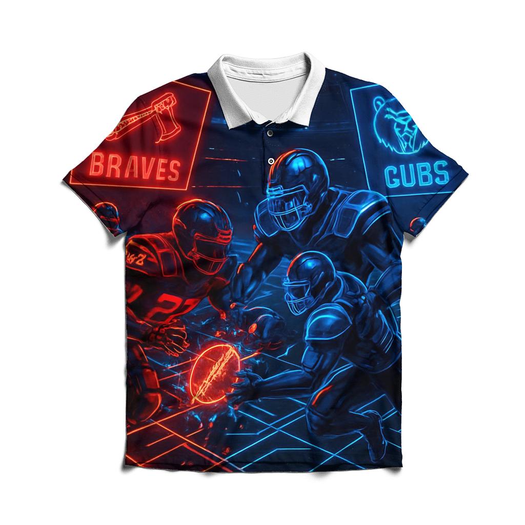 Neon Cyber Turf Braves Versus Cubs Duel casual sports polo shirts