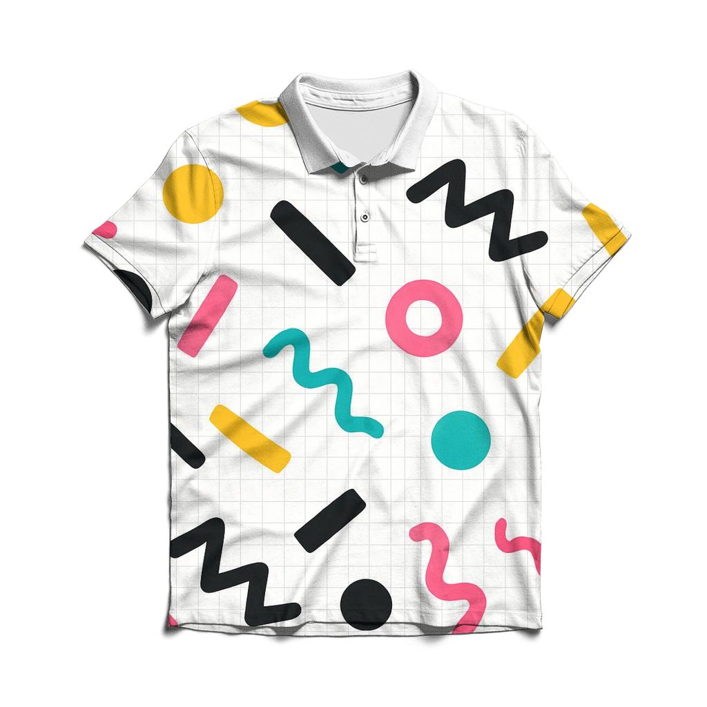 Memphis Grid Confetti embroidered polo tops