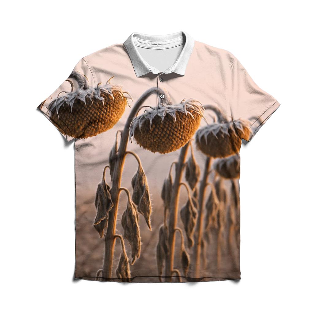 Frost On Forgotten Sunflowers designer slim fit polos