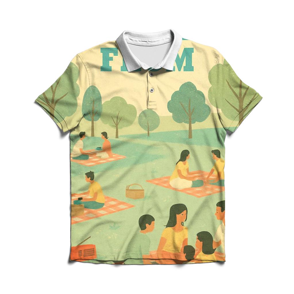 Retro Picnic Park Postcard classic pique polos