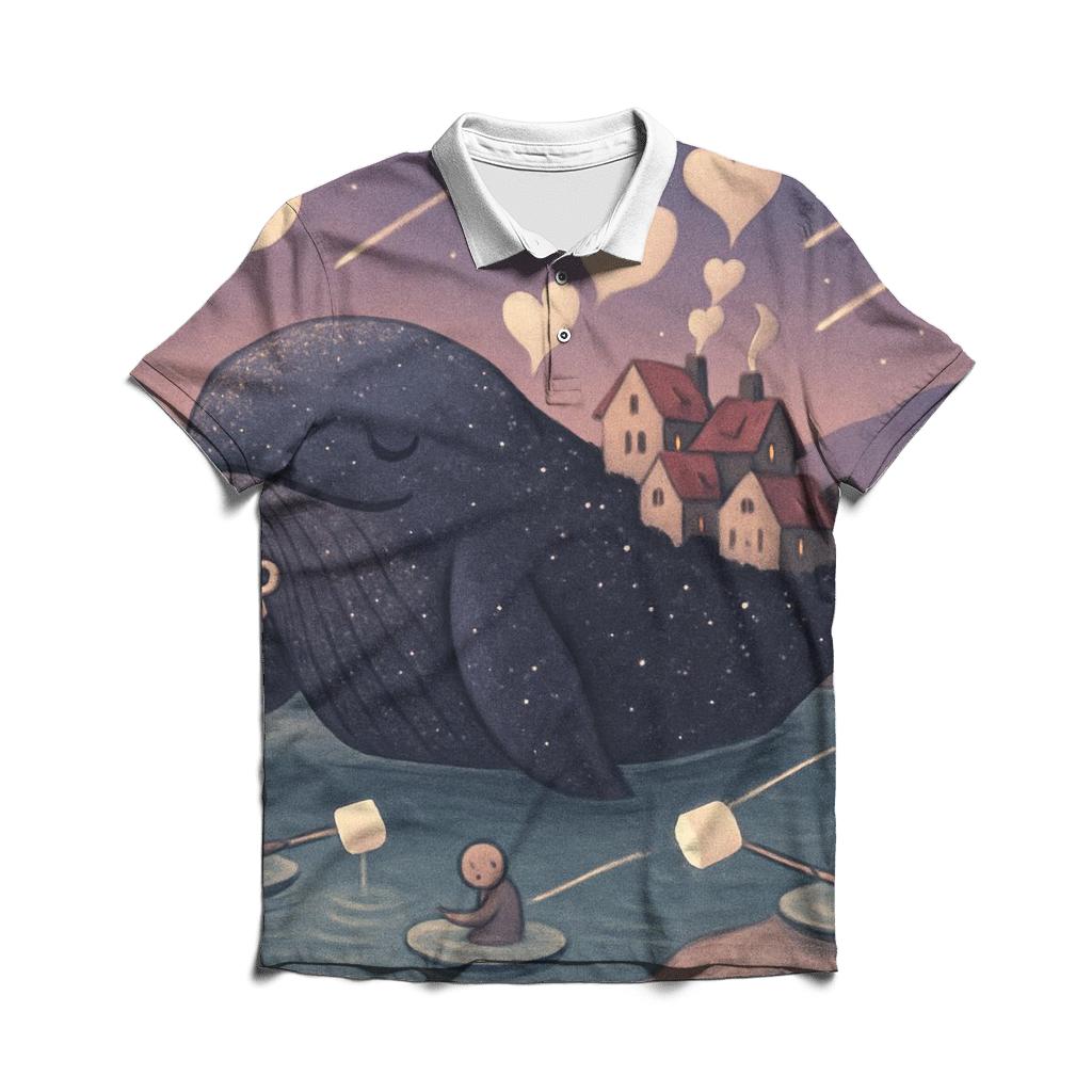 Tea Time With The Meteor Whale embroidered polo tops