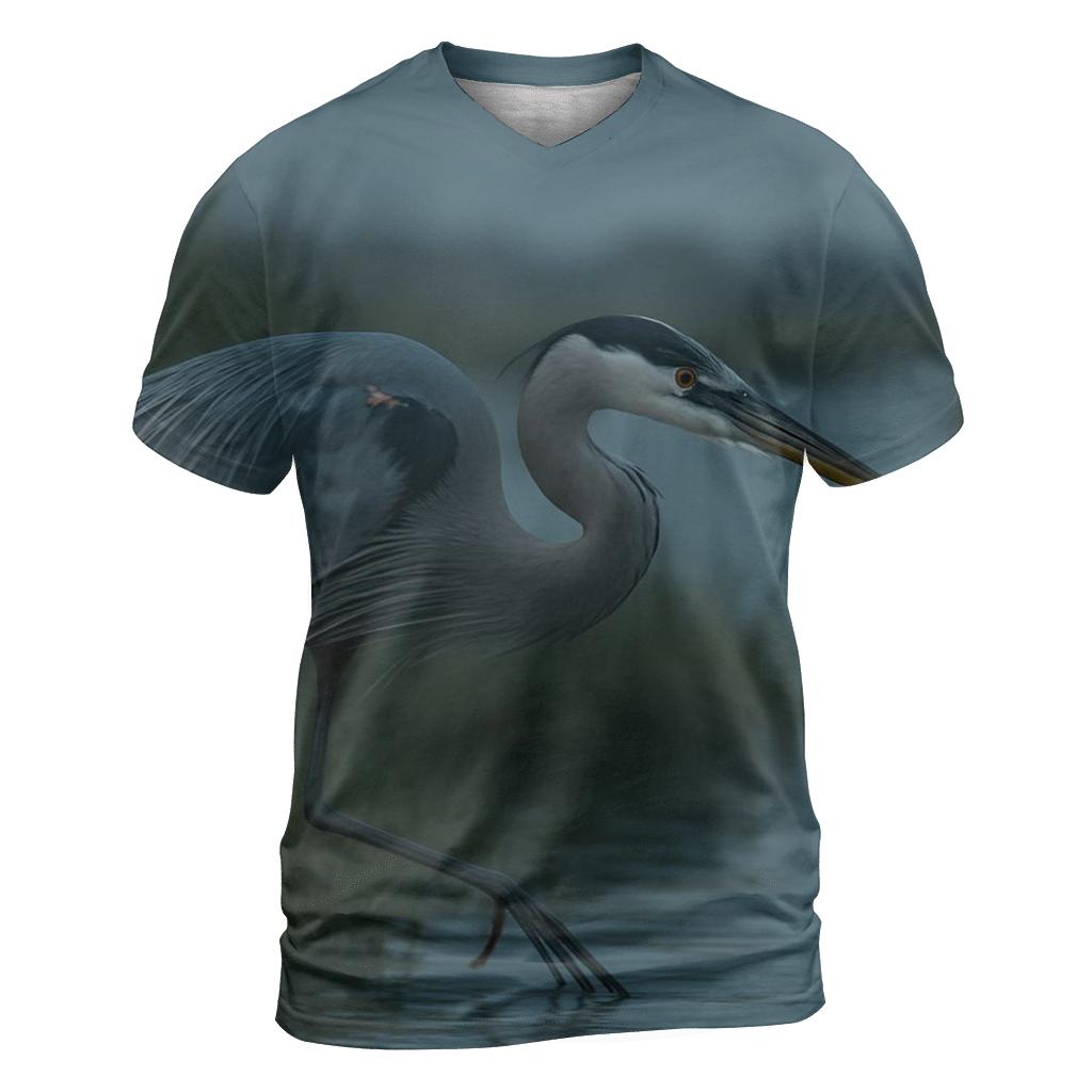 Misty Marsh Stalk Great Blue Heron custom all-over print shirts