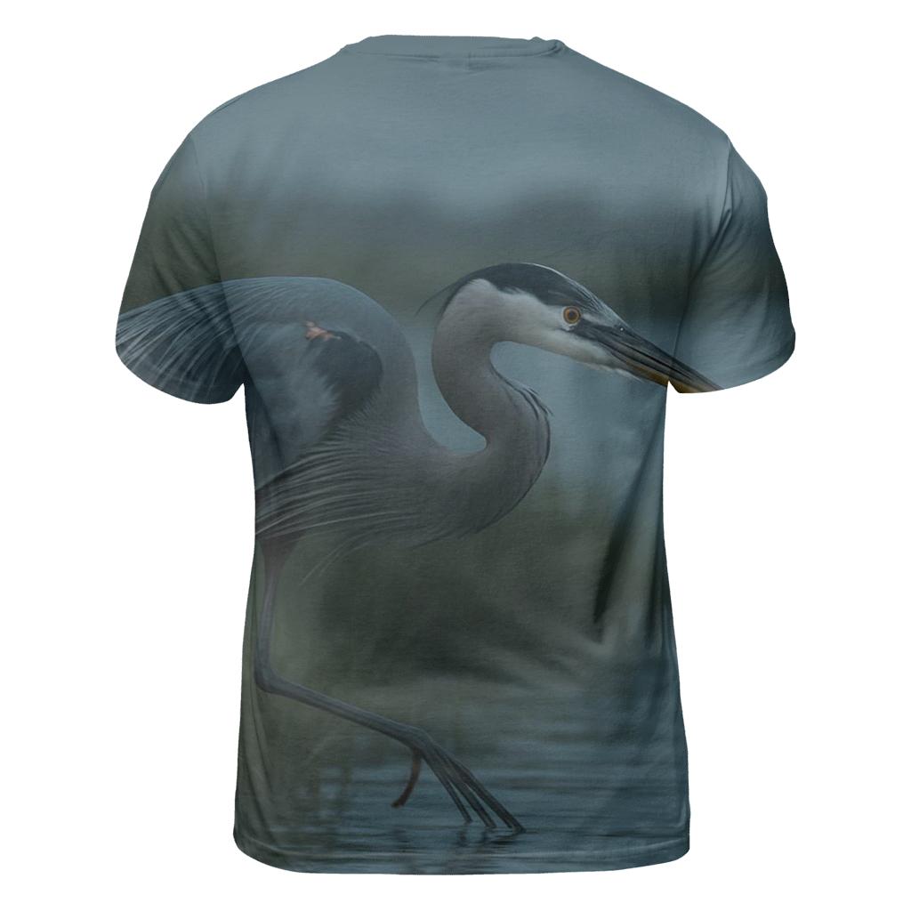 Misty Marsh Stalk Great Blue Heron custom all-over print shirts