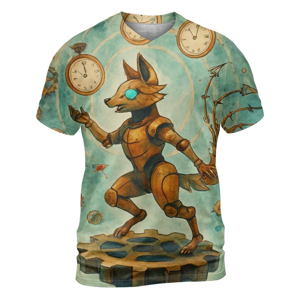 Chaotic Clockwork Menagerie vibrant all-over design tees