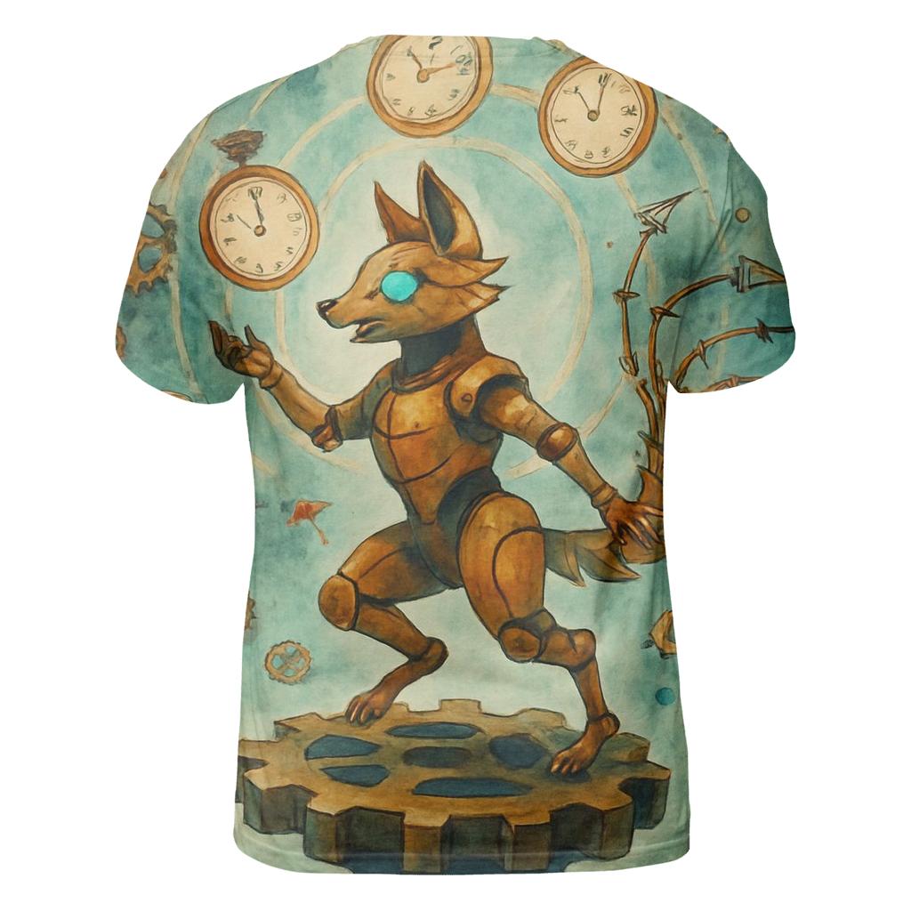 Chaotic Clockwork Menagerie vibrant all-over design tees