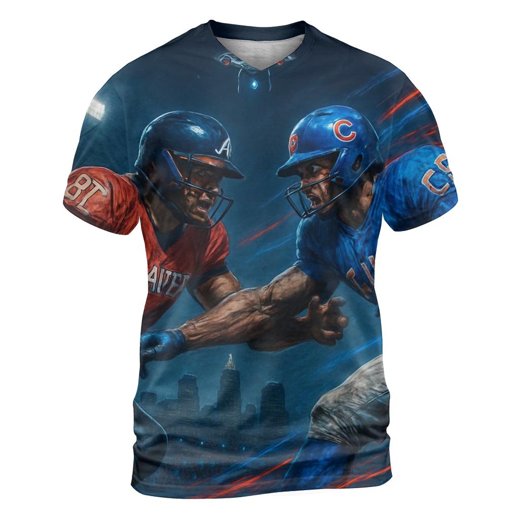 Skyline Battle Under Stadium Lights Braves And Cubs unique graphic print tees
