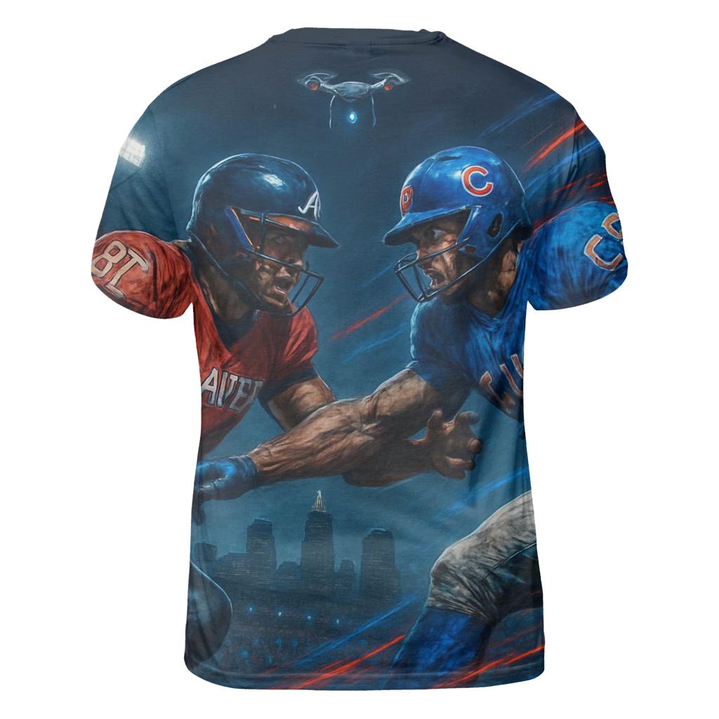 Skyline Battle Under Stadium Lights Braves And Cubs unique graphic print tees