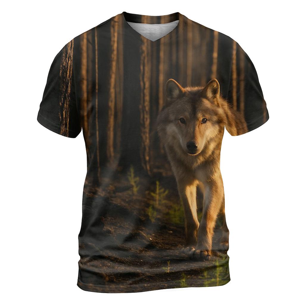 Timber Wolf At Burned Forest Edge statement graphic shirts