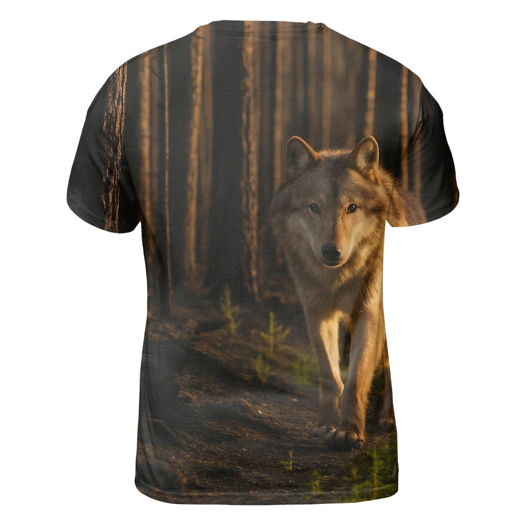 Timber Wolf At Burned Forest Edge statement graphic shirts