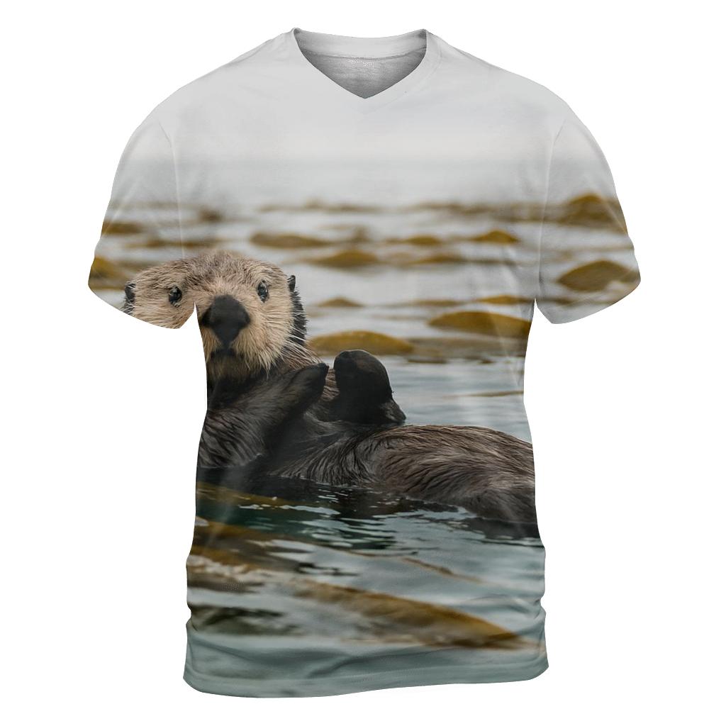 Kelp Forest Glide Sea Otter vibrant all-over design tees