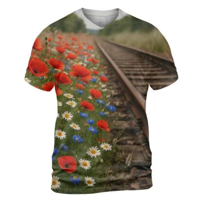 Wildflower Verge Beside Country Rail designer pattern shirts