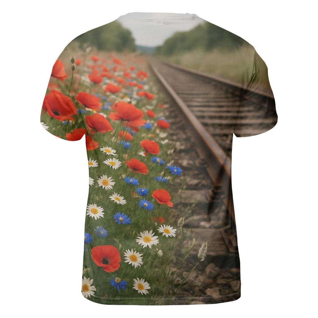 Wildflower Verge Beside Country Rail designer pattern shirts