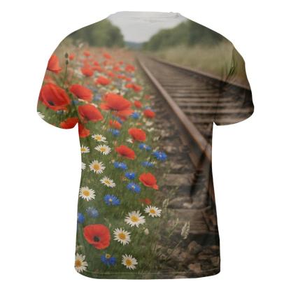 Wildflower Verge Beside Country Rail designer pattern shirts