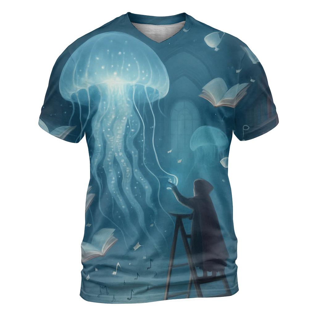 Jellyfish Parade In The Library vibrant all-over design tees