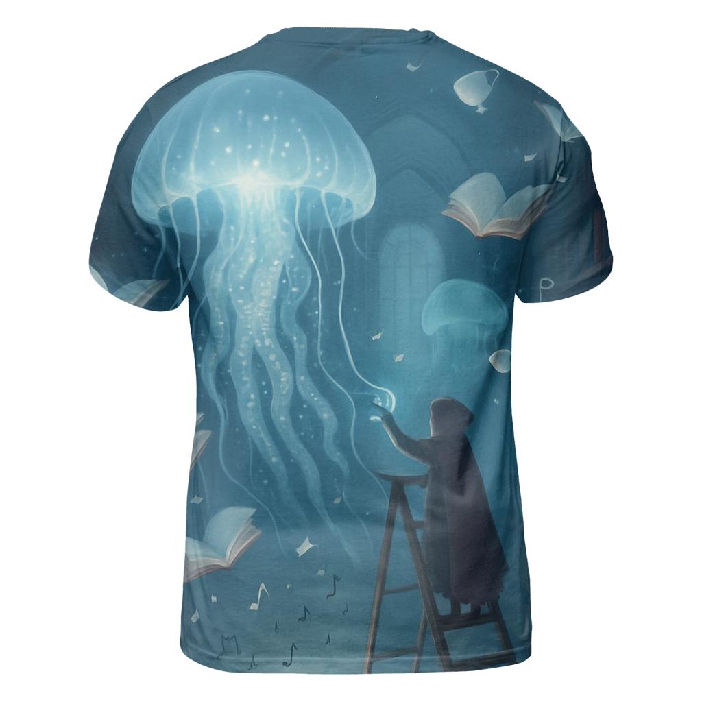 Jellyfish Parade In The Library vibrant all-over design tees
