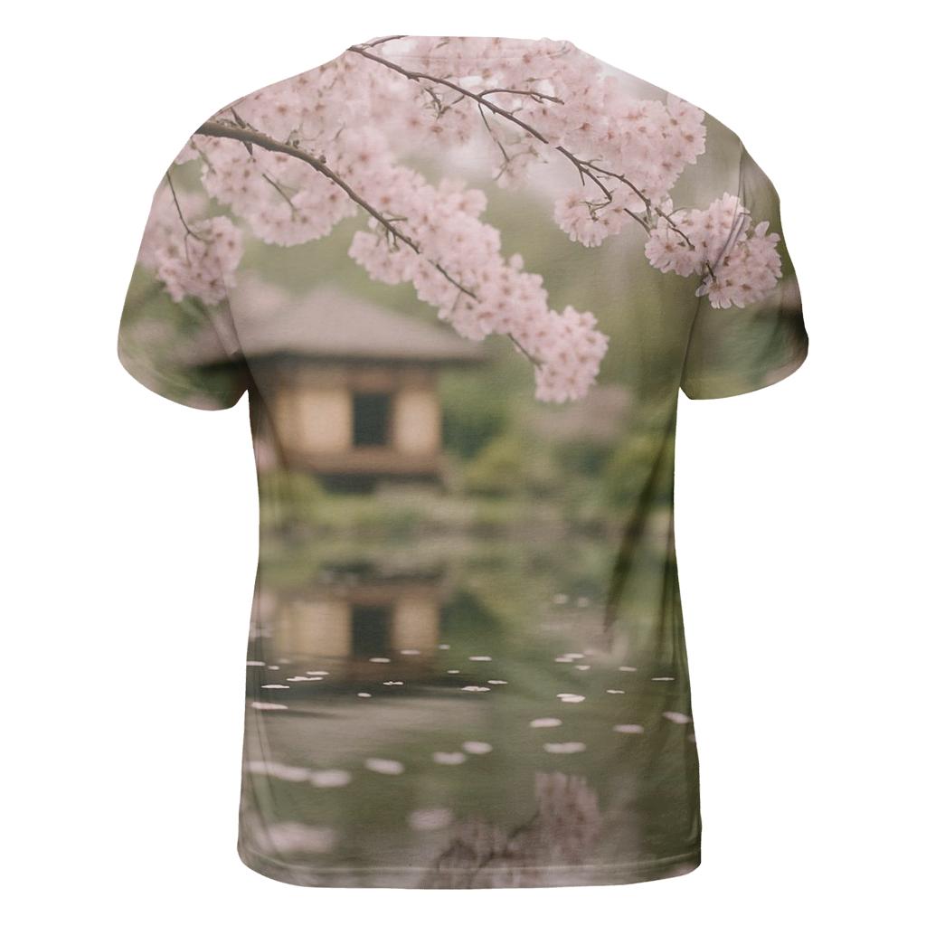 Cherry Blossoms Reflected In Teahouse Pond trendy printed shirt styles