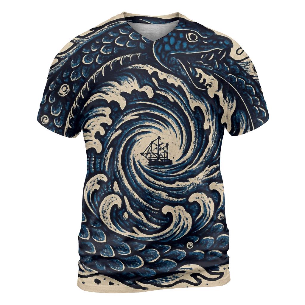 Ocean Maelstrom Leviathan Ouroboros creative print fashion shirts