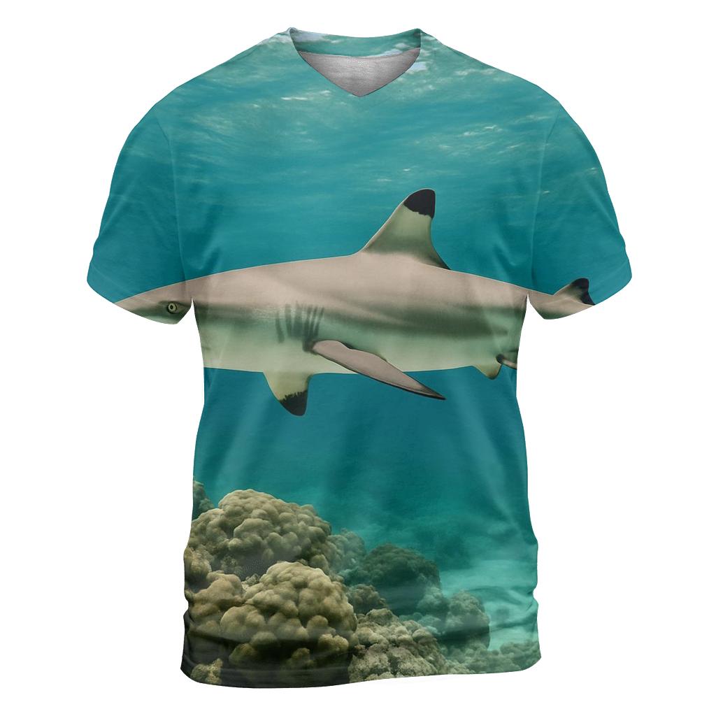 Reef Patrol Blacktip Reef Shark vibrant all-over design tees
