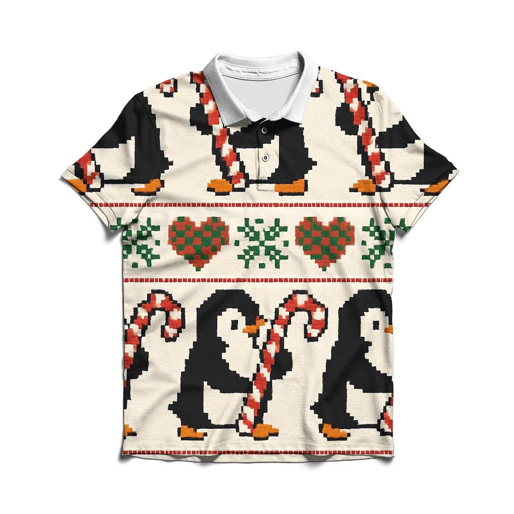 Candy Cane Penguin March Design designer slim fit polos