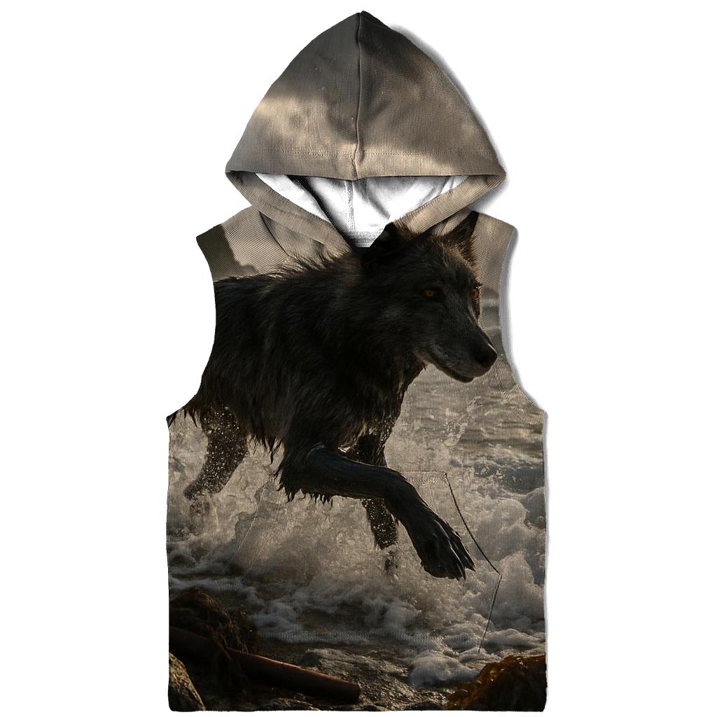 Coastal Wolf In Storm Surf designer hoodies