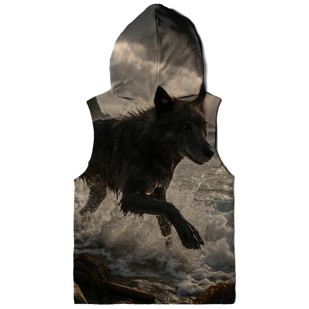 Coastal Wolf In Storm Surf designer hoodies