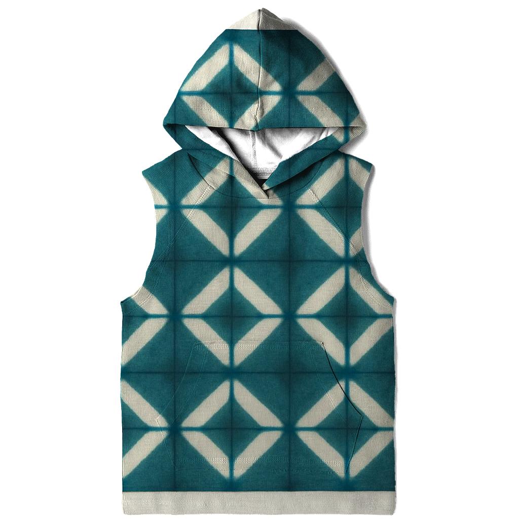 Teal Itajime Clamp Lattice printed hoodies