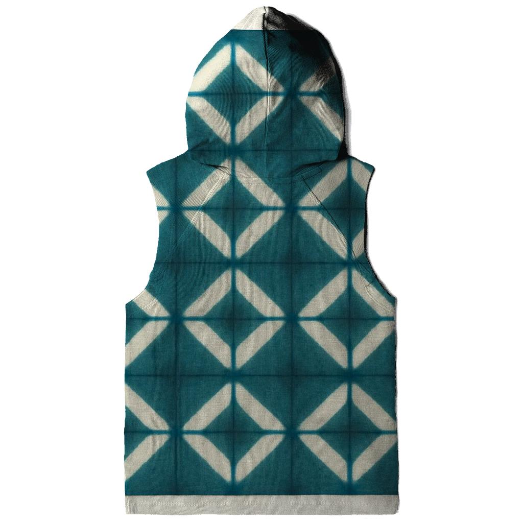 Teal Itajime Clamp Lattice printed hoodies