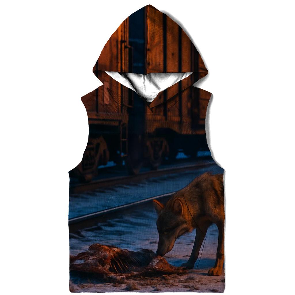 Industrial Rail Yard Scavenger Wolf graphic hoodies