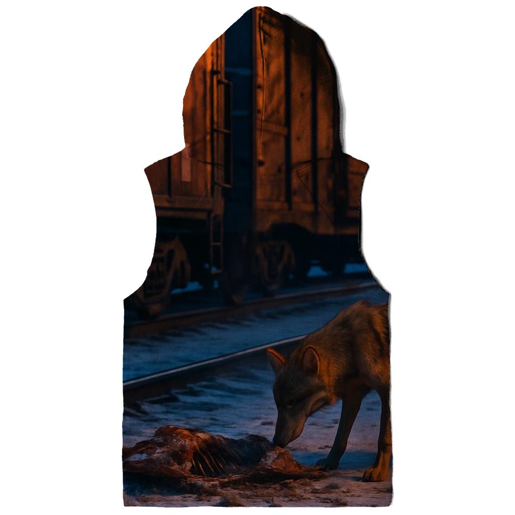 Industrial Rail Yard Scavenger Wolf graphic hoodies