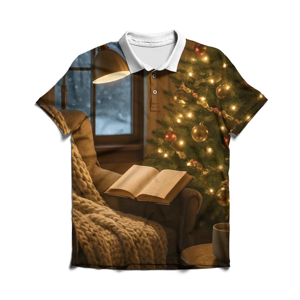 Cozy Reading Nook With Christmas Tree designer slim fit polos
