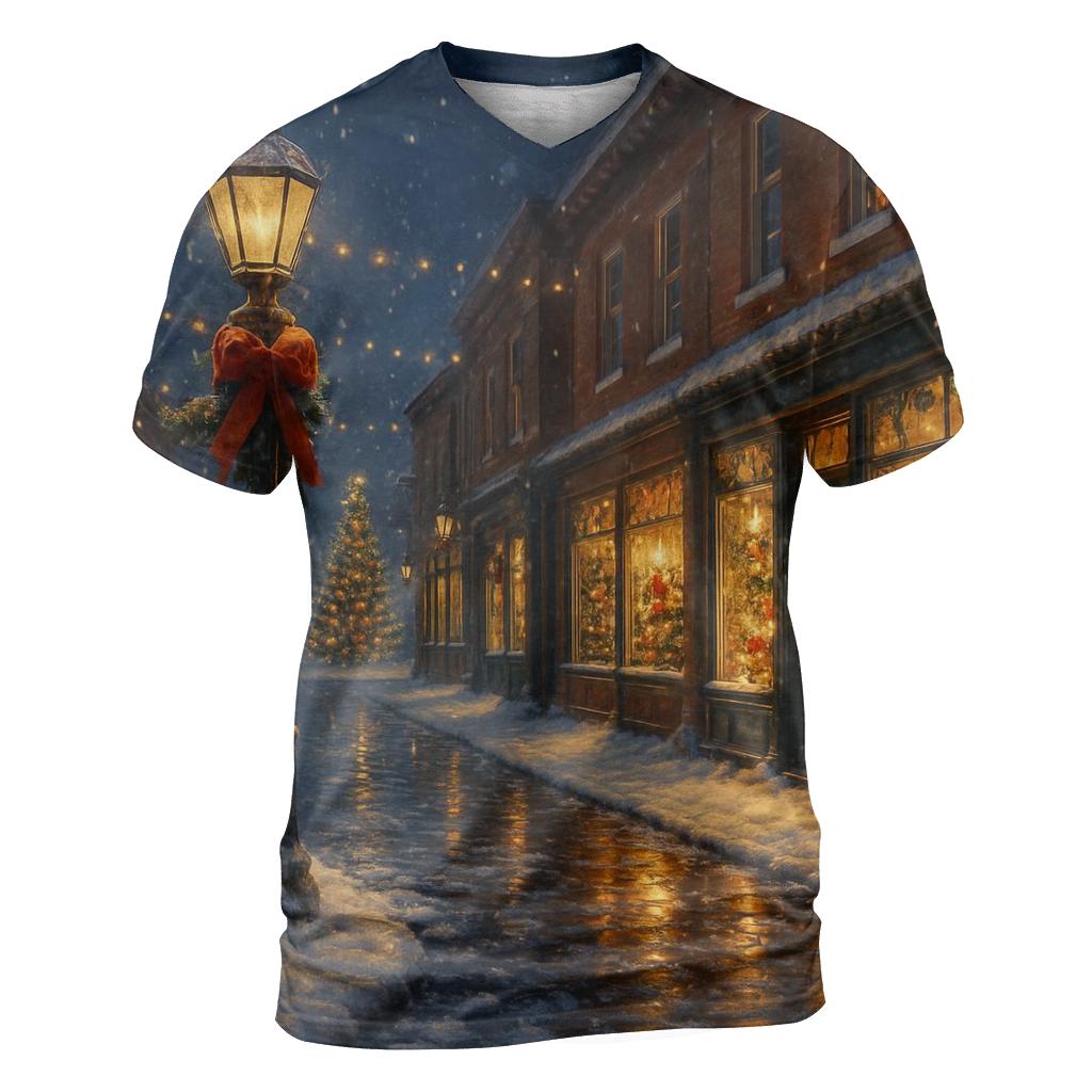 Midnight Snowfall On Main Street trendy printed shirt styles