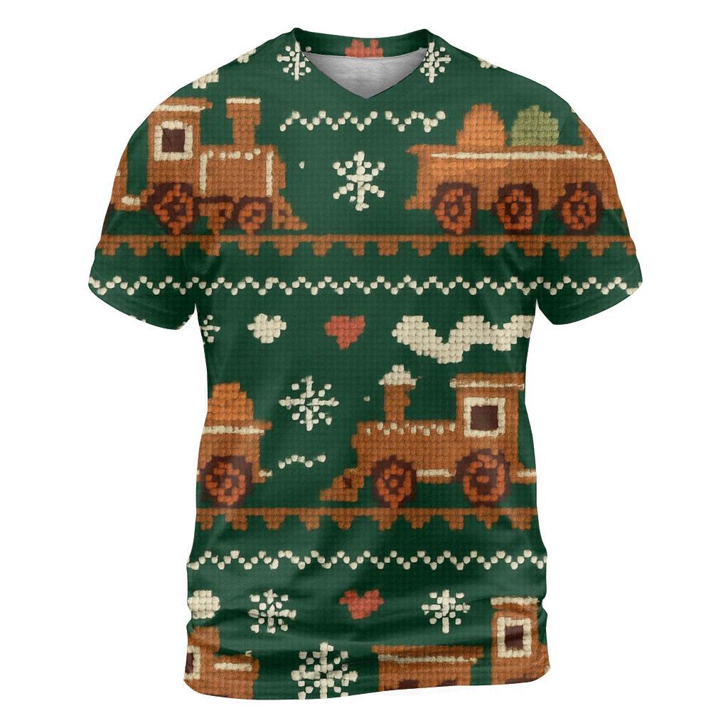 Gingerbread Train Tracks Design vibrant all-over design tees